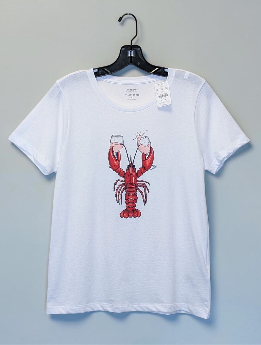 NWT J.Crew Collector Tee Lobster Rosé Wine Graphic White M